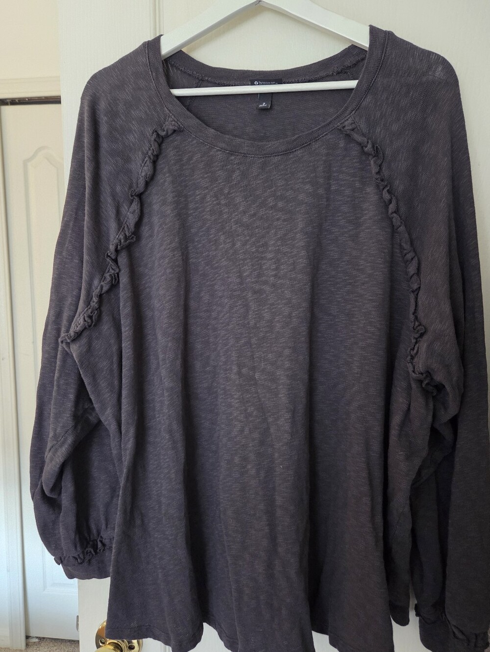 Torrid Charcoal Ruffle-Trim Long Sleeve Pullover